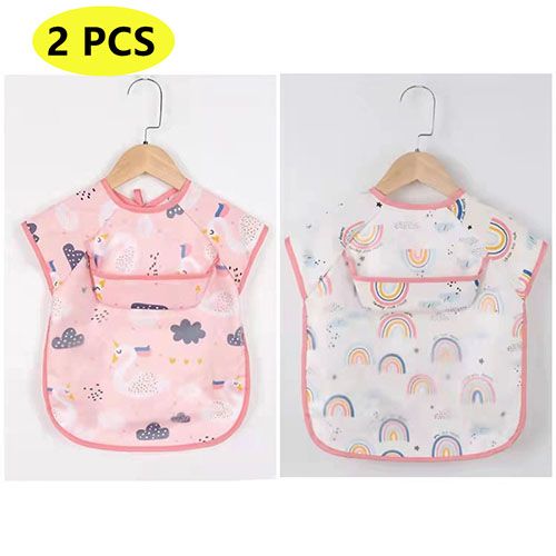 Baby Kids Toddler Long Sleeve Scarf Waterproof Art Smock Feeding Bib Apron Pocket Infant Boys Girls Burp Cloth Bandana Bibs