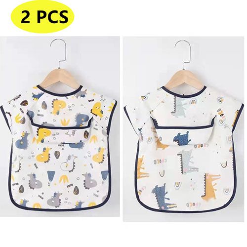 Baby Kids Toddler Long Sleeve Scarf Waterproof Art Smock Feeding Bib Apron Pocket Infant Boys Girls Burp Cloth Bandana Bibs