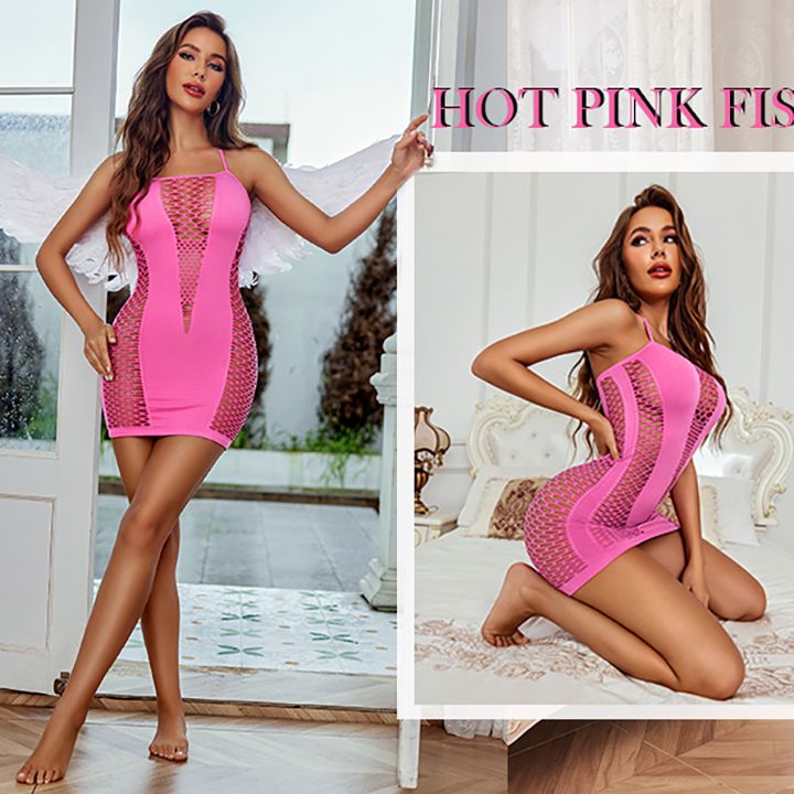 Womens Lingerie See Though Mesh Lingerie Sexy Fishnet Babydoll Stretch Bodystocking Club Clothing Dresses Nightwear Sleepwear for Sex Valentine Gift for Girlfriend Wife Bodysuit See Through Chemise