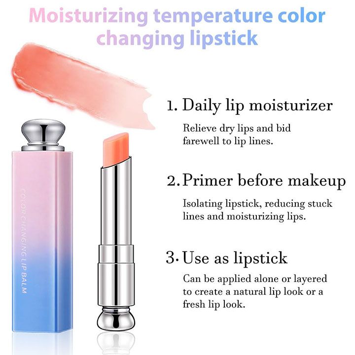 Peach Strawberry Orange Color Changing Change Lipstick Lip Balm Set for Women Korean Magic Lipstick Color Change Changing Lip Tint Tinted Stain Balm Long Lasting Waterproof Crystal Lipstick