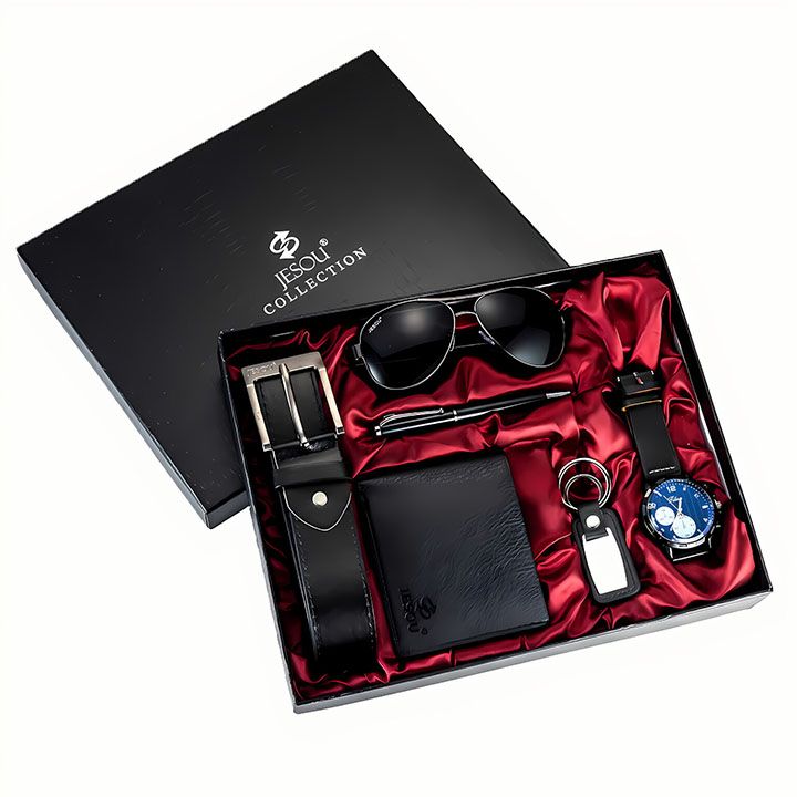 Gift Business Luxury Mens Set 6Pcs/Set Classic Men Watches Luxury Gifts Set Sunglasses Belt Watch Wallet Pen Keychain Set Christmas Gift Valentines Gifts Holiday Birthday Gift
