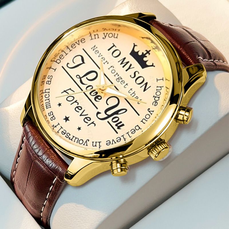 Fashion Leather Watches For Men Retro Watch Non-Mechanical Quartz Watches Male Wrist Watch, I Love You English Crown Dial  Business Watches Gift For Son