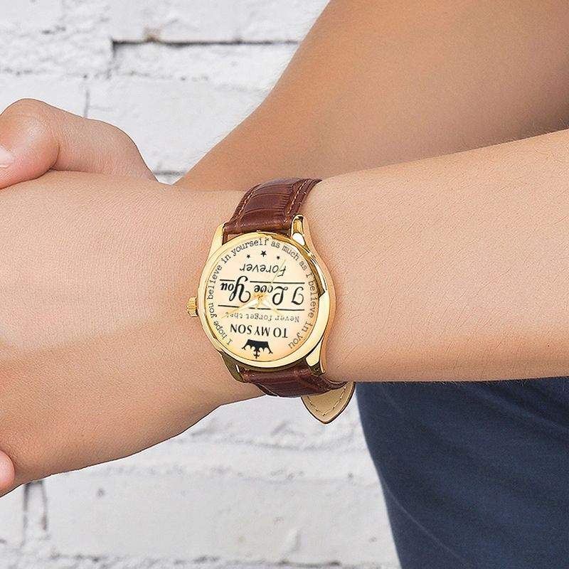 Fashion Leather Watches For Men Retro Watch Non-Mechanical Quartz Watches Male Wrist Watch, I Love You English Crown Dial  Business Watches Gift For Son