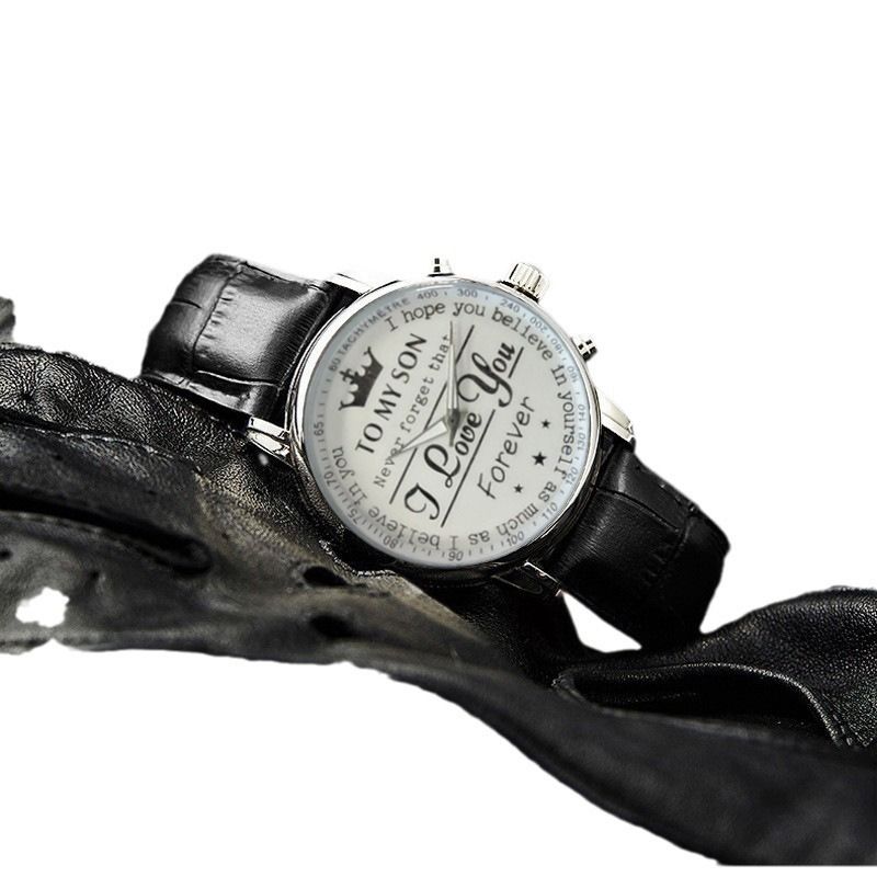 Fashion Leather Watches For Men Retro Watch Non-Mechanical Quartz Watches Male Wrist Watch, I Love You English Crown Dial  Business Watches Gift For Son