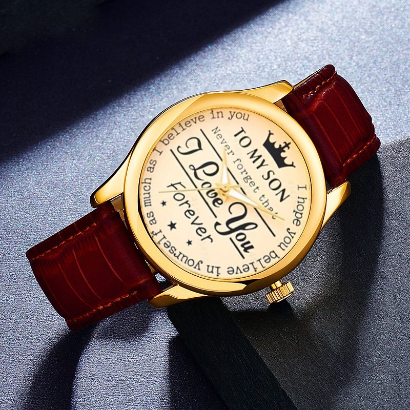 Fashion Leather Watches For Men Retro Watch Non-Mechanical Quartz Watches Male Wrist Watch, I Love You English Crown Dial  Business Watches Gift For Son