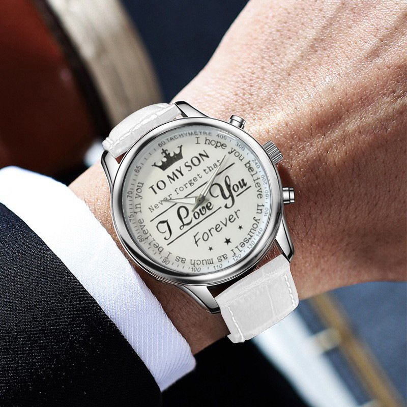 Fashion Leather Watches For Men Retro Watch Non-Mechanical Quartz Watches Male Wrist Watch, I Love You English Crown Dial  Business Watches Gift For Son