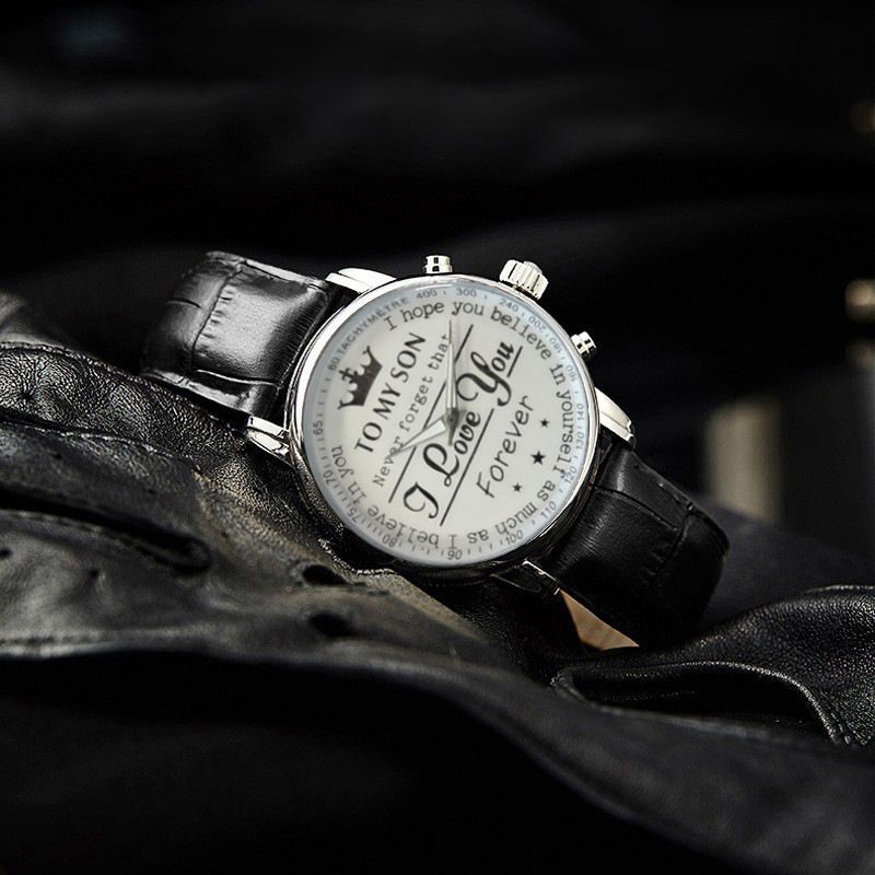 Fashion Leather Watches For Men Retro Watch Non-Mechanical Quartz Watches Male Wrist Watch, I Love You English Crown Dial  Business Watches Gift For Son