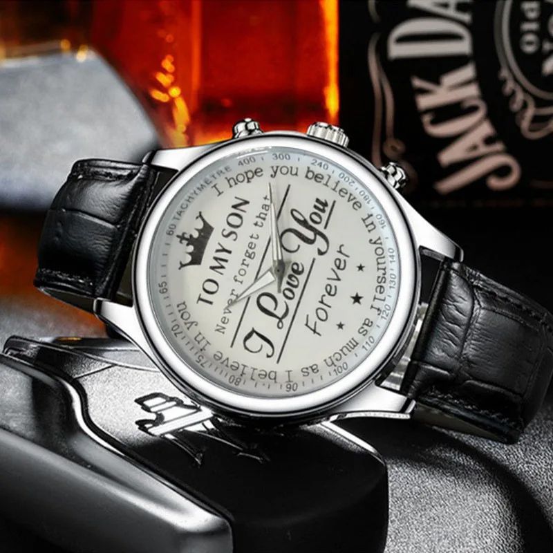 Fashion Leather Watches For Men Retro Watch Non-Mechanical Quartz Watches Male Wrist Watch, I Love You English Crown Dial  Business Watches Gift For Son