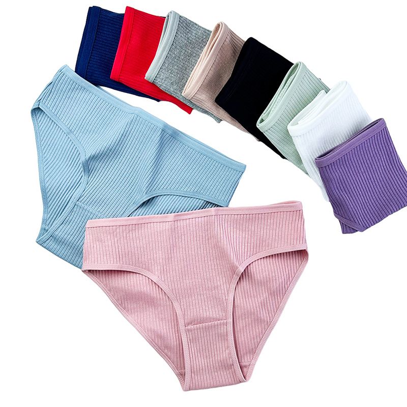 7Pcs Underwear Panties Striped Briefs for Women Low-Rise Women Anti-bacterial Breathable Cotton Comfortable Female Soft Underwear Solid Colors Ladies Underpants for Daily Wear and Sports