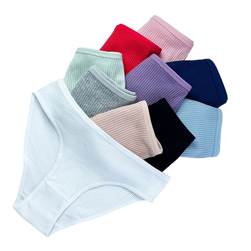 7Pcs Underwear Panties Striped Briefs for Women Low-Rise Women Anti-bacterial Breathable Cotton Comfortable Female Soft Underwear Solid Colors Ladies Underpants for Daily Wear and Sports