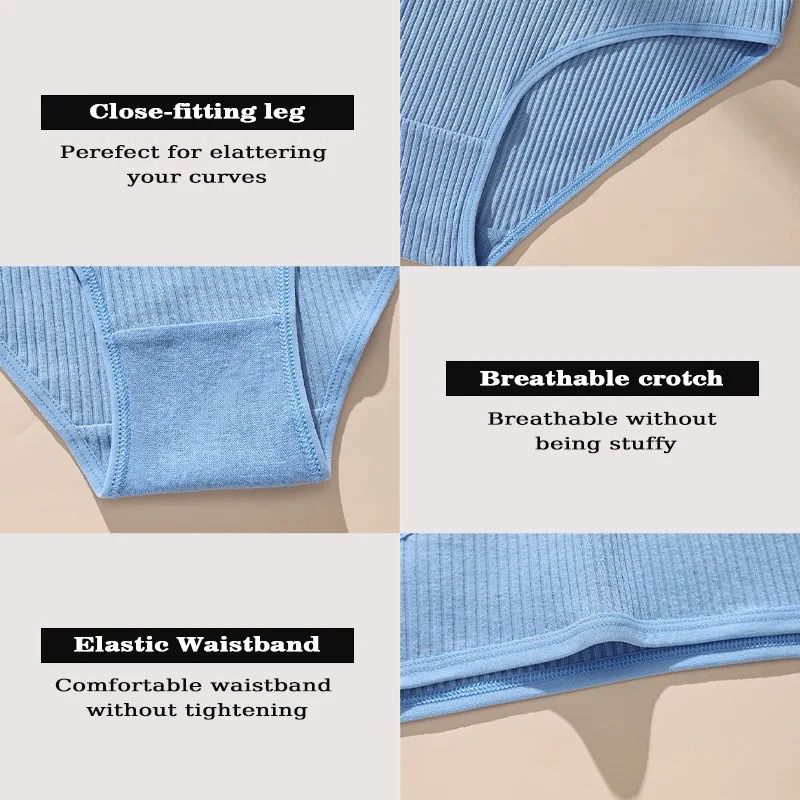 7Pcs Underwear Panties Striped Briefs for Women Low-Rise Women Anti-bacterial Breathable Cotton Comfortable Female Soft Underwear Solid Colors Ladies Underpants for Daily Wear and Sports