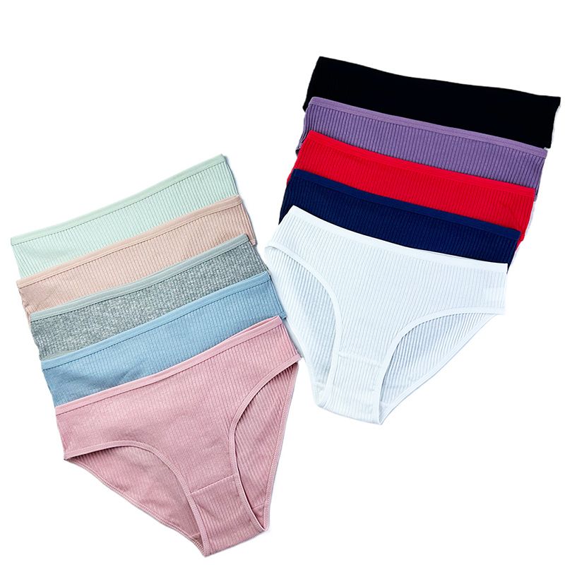 7Pcs Underwear Panties Striped Briefs for Women Low-Rise Women Anti-bacterial Breathable Cotton Comfortable Female Soft Underwear Solid Colors Ladies Underpants for Daily Wear and Sports