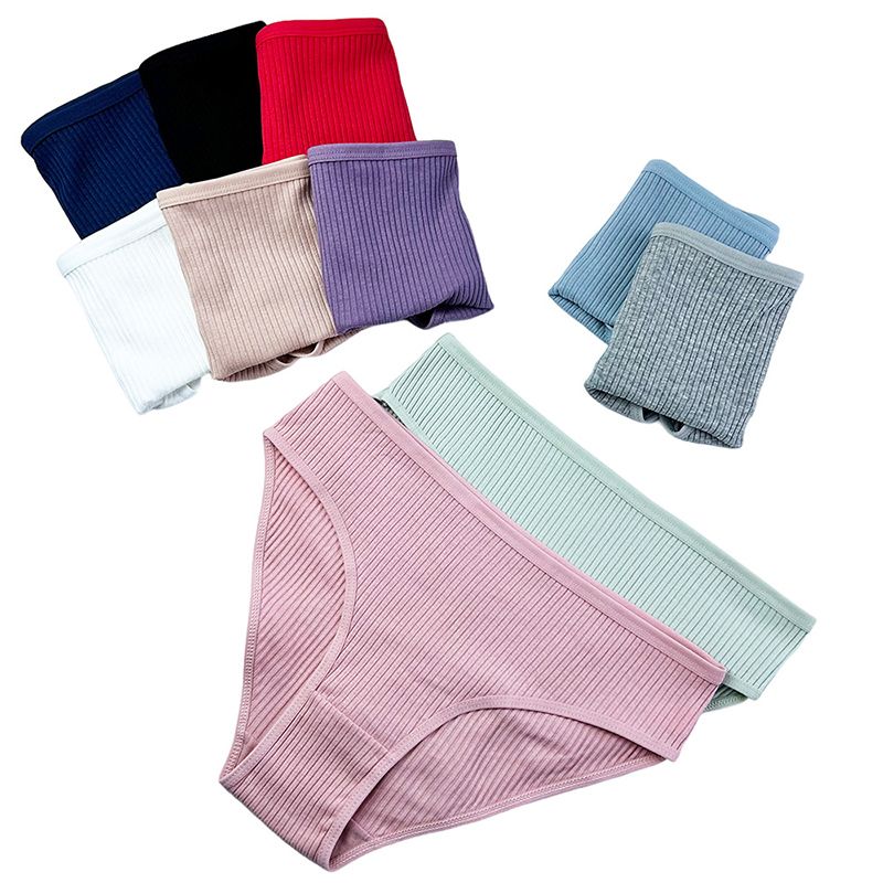 7Pcs Underwear Panties Striped Briefs for Women Low-Rise Women Anti-bacterial Breathable Cotton Comfortable Female Soft Underwear Solid Colors Ladies Underpants for Daily Wear and Sports