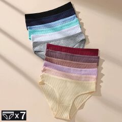 Clothes 7Pcs Underwear Panties Striped Briefs for Women Low-Rise Women Anti-bacterial Breathable Cotton Comfortable Female Soft Underwear Solid Colors Ladies Underpants for Daily Wear and Sports