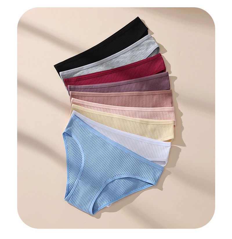 7Pcs Underwear Panties Striped Briefs for Women Low-Rise Women Anti-bacterial Breathable Cotton Comfortable Female Soft Underwear Solid Colors Ladies Underpants for Daily Wear and Sports