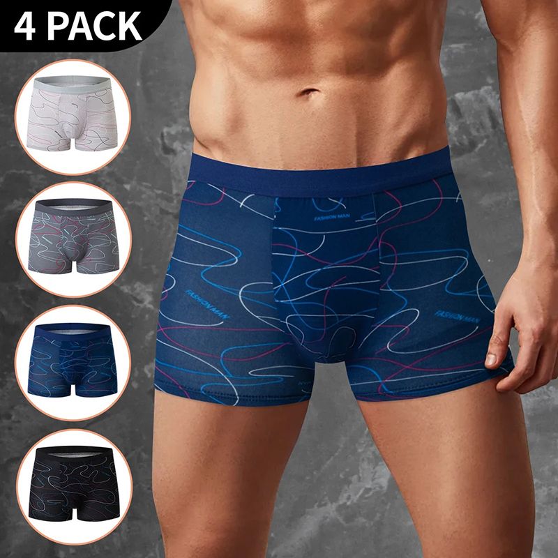 4 Pack MEN'S Underwear FASHION Boxer Underwear Antibacterial Breathable Clothing Comfortable Mid-waist Panties Soft Boxer Briefs MEN'S Clothes Shorts Underwear Briefs Student Boy Air force Sports