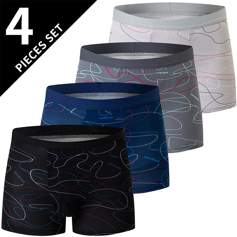 4 Pack MEN'S Underwear FASHION Boxer Underwear Antibacterial Breathable Clothing Comfortable Mid-waist Panties Soft Boxer Briefs MEN'S Clothes Shorts Underwear Briefs Student Boy Air force Sports