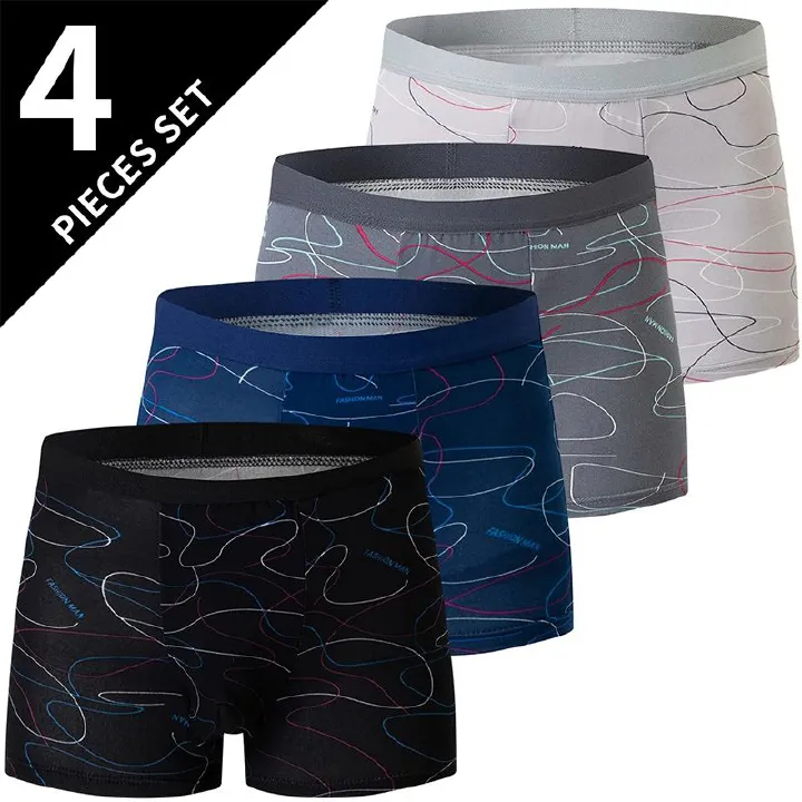 4 Pack MEN'S Underwear FASHION Boxer Underwear Antibacterial Breathable Clothing Comfortable Mid-waist Panties Soft Boxer Briefs MEN'S Clothes Shorts Underwear Briefs Student Boy Air force Sports