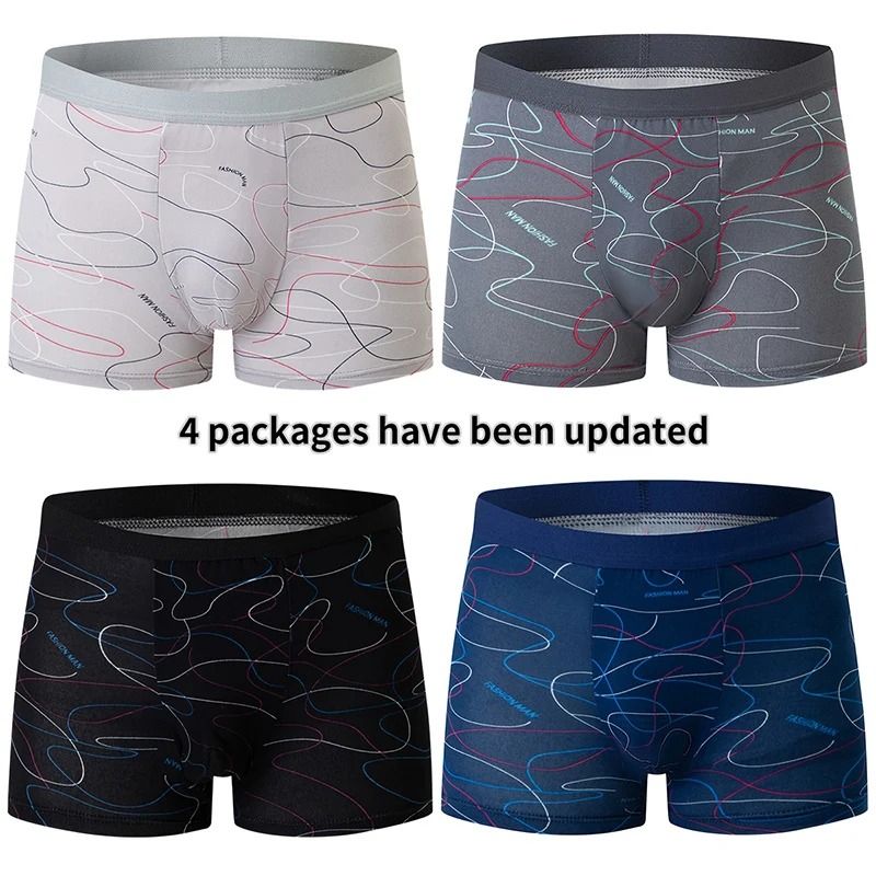 4 Pack MEN'S Underwear FASHION Boxer Underwear Antibacterial Breathable Clothing Comfortable Mid-waist Panties Soft Boxer Briefs MEN'S Clothes Shorts Underwear Briefs Student Boy Air force Sports