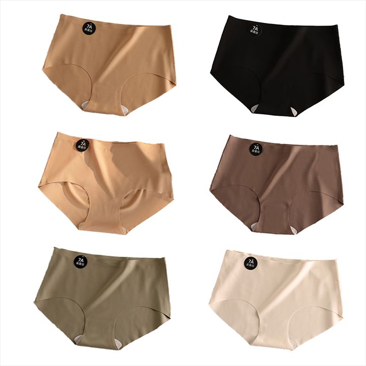 6PCS/Set Women Panties Slip Silk Seamless Briefs Ladies Cotton Crotch Lingerie Comfy Invisible Briefs Girls Quick Drying Underwear Women Underwear Soft Thin Light Panty Culotte Femme Underpants