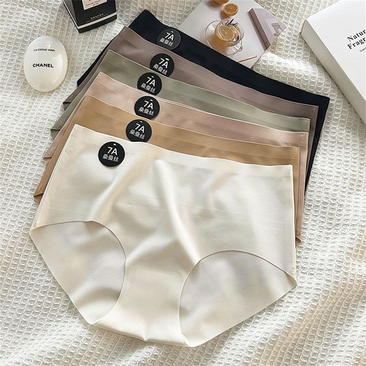 6PCS/Set Women Panties Slip Silk Seamless Briefs Ladies Cotton Crotch Lingerie Comfy Invisible Briefs Girls Quick Drying Underwear Women Underwear Soft Thin Light Panty Culotte Femme Underpants