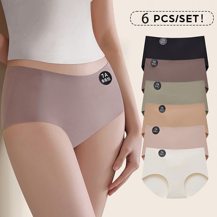 6PCS/Set Women Panties Slip Silk Seamless Briefs Ladies Cotton Crotch Lingerie Comfy Invisible Briefs Girls Quick Drying Underwear Women Underwear Soft Thin Light Panty Culotte Femme Underpants