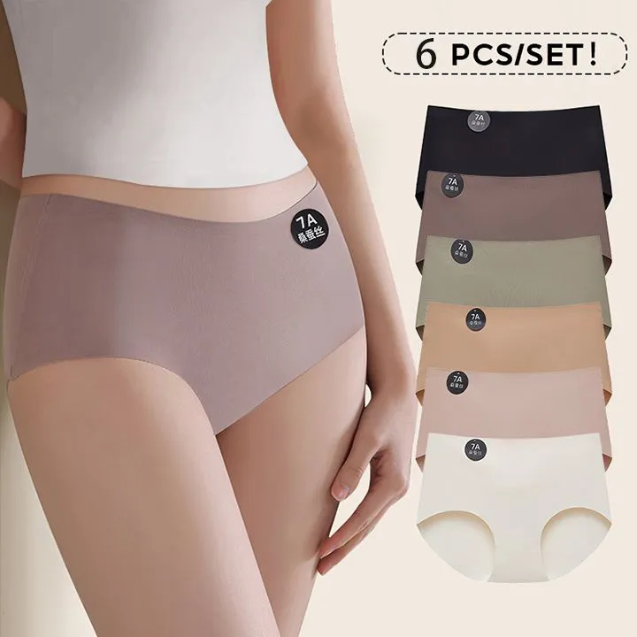 6PCS/Set Women Panties Slip Silk Seamless Briefs Ladies Cotton Crotch Lingerie Comfy Invisible Briefs Girls Quick Drying Underwear Women Underwear Soft Thin Light Panty Culotte Femme Underpants