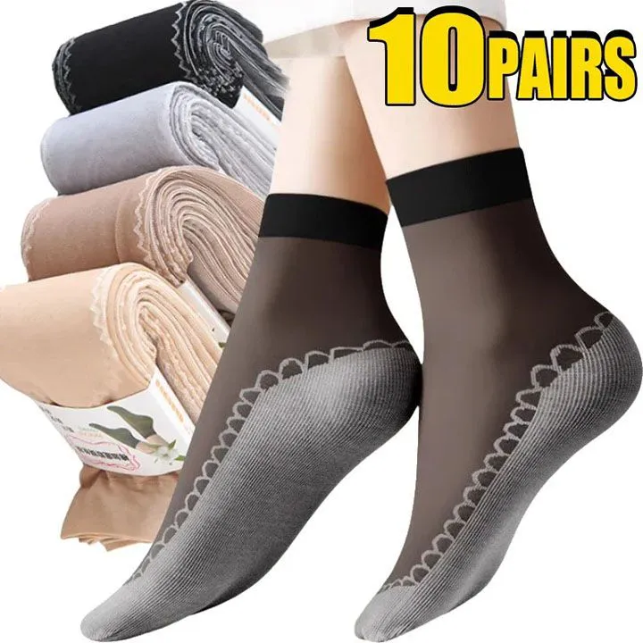 10 Pairs Women's Socks Soft Cotton Socks Women's Clothing Summer Ultrathin Breathable Sock Casual Lightweight Female Transparent Boat Socks