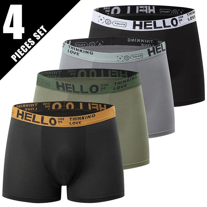 4Pack Men's Underwear, Men's Clothes Breathable Comfort Quick Dry Stretch Boxer Briefs Men's Cotton underwear Graphene backing Bacteriostat Youth shorts Underwear Fashion Boxer Briefs