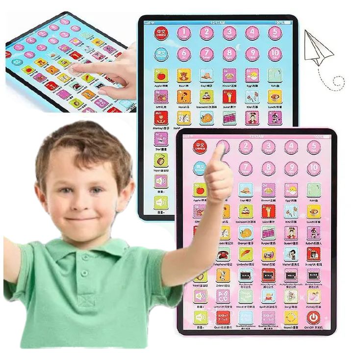 Kids Early Learning Education Touch Screen Mini iPad Learning Tablet Chinese English Machine Electronic Touch Pad Funny Interactive Learning Study Toy Laptop Kids Educational Toys Gift For Boys Girls