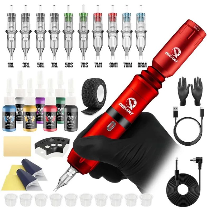 Wireless Tattoo Pen Kit Rotary Tattoo Machine With LED Mini Tattoo Power Supply 1300mAh Cartridge Needles Tattoo Kit For Body Ar