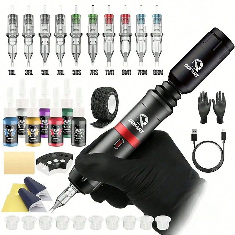 Wireless Tattoo Pen Kit Rotary Tattoo Machine With LED Mini Tattoo Power Supply 1300mAh Cartridge Needles Tattoo Kit For Body Ar