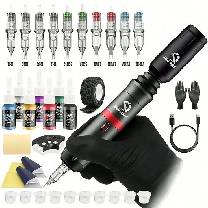 Wireless Tattoo Pen Kit Rotary Tattoo Machine With LED Mini Tattoo Power Supply 1300mAh Cartridge Needles Tattoo Kit For Body Ar