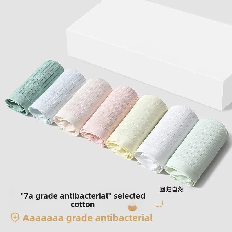 7 Pcs Women Clothes Pure Cotton Sports Style Women's Underwear Women's Panties Ladies Triangle Shorts No Trace Mid Waist Antibacterial Crotch Belly Hip Lift Seamless Breathable Woman Clothes
