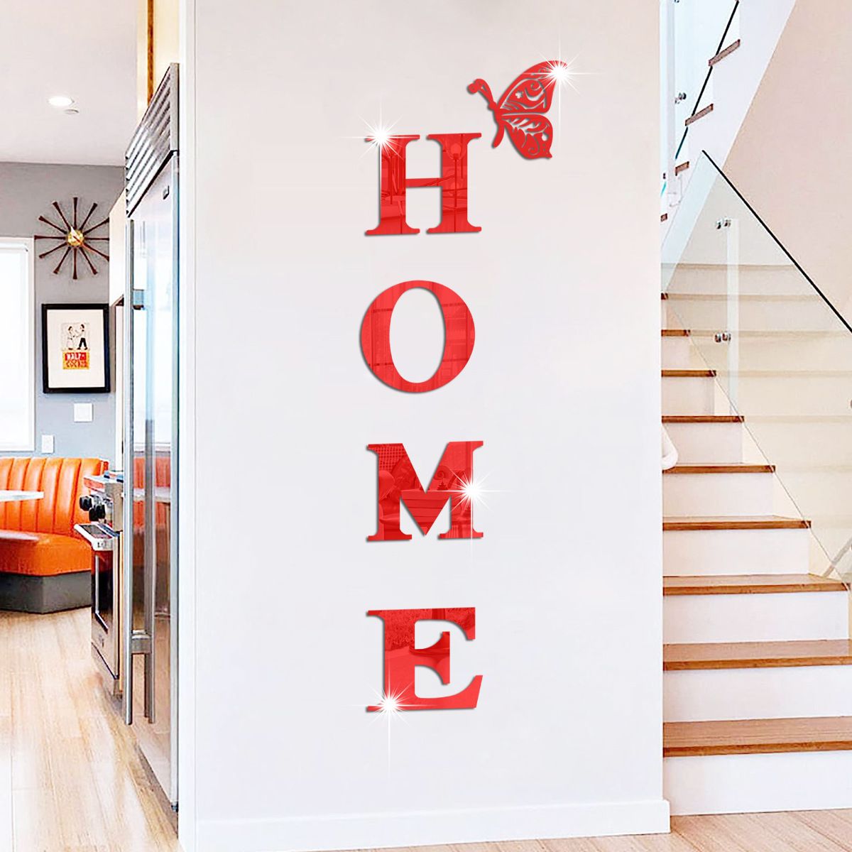 5 Pcs 3D Home Wall Decor Letter Sign Acrylic Mirror Wall Stickers Wall Decor Entryway Doorway Decorations Stickers with Butterfly for Living Room Bedroom Family Farmhouse Wall Decals  39 x 13.7 Inch