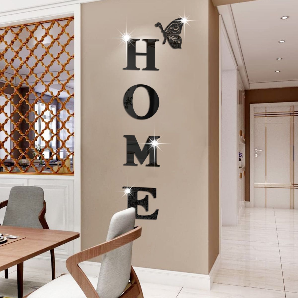 5 Pcs 3D Home Wall Decor Letter Sign Acrylic Mirror Wall Stickers Wall Decor Entryway Doorway Decorations Stickers with Butterfly for Living Room Bedroom Family Farmhouse Wall Decals  39 x 13.7 Inch