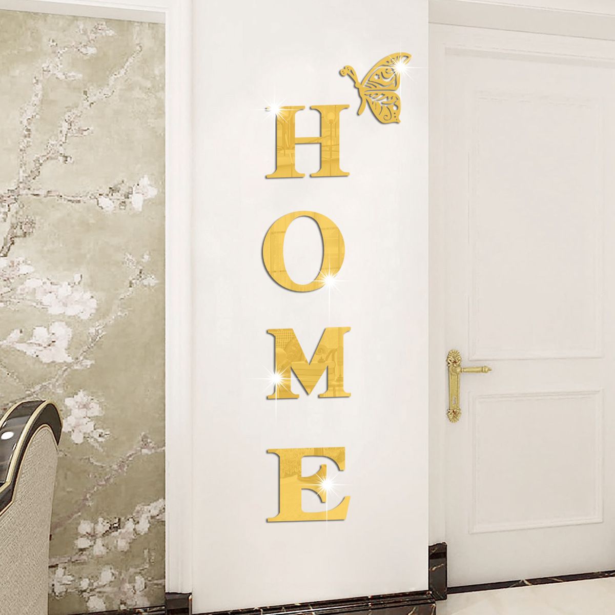 5 Pcs 3D Home Wall Decor Letter Sign Acrylic Mirror Wall Stickers Wall Decor Entryway Doorway Decorations Stickers with Butterfly for Living Room Bedroom Family Farmhouse Wall Decals  39 x 13.7 Inch