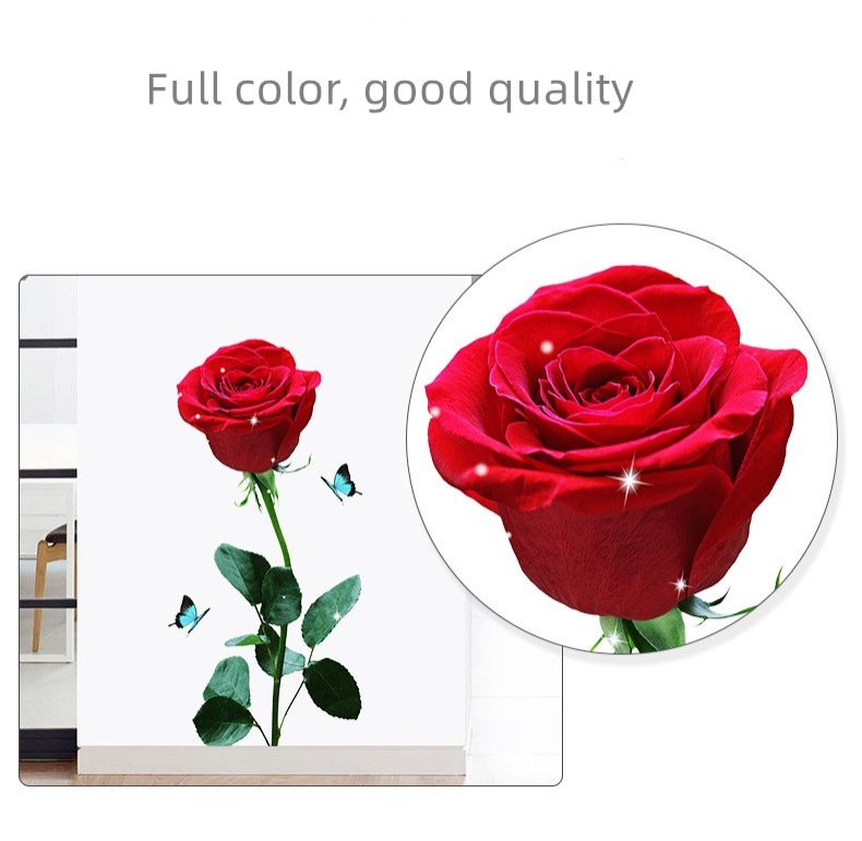 Large Red Rose Wall Stickers Rose Flower PVC Wall Decal Red Peony Floral DIY Mural Art for Bedroom Living Room Sofa Backdrop TV Wall Decoration Butterflies Sticker