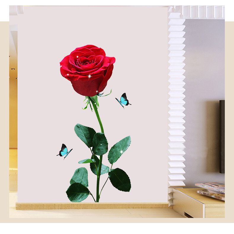 Large Red Rose Wall Stickers Rose Flower PVC Wall Decal Red Peony Floral DIY Mural Art for Bedroom Living Room Sofa Backdrop TV Wall Decoration Butterflies Sticker