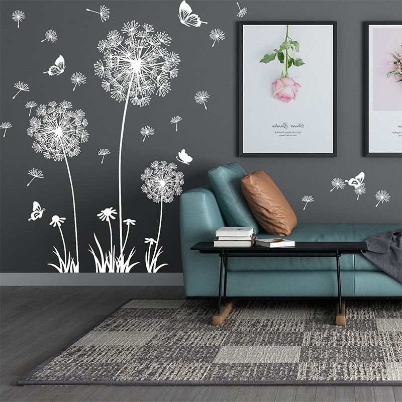 White Dandelion Stickers Home Decor Self-adhesive TV Sofa Backdrop Decoration Wall Decals Flower Stickers Murals Butterflies  Removable Wall Art