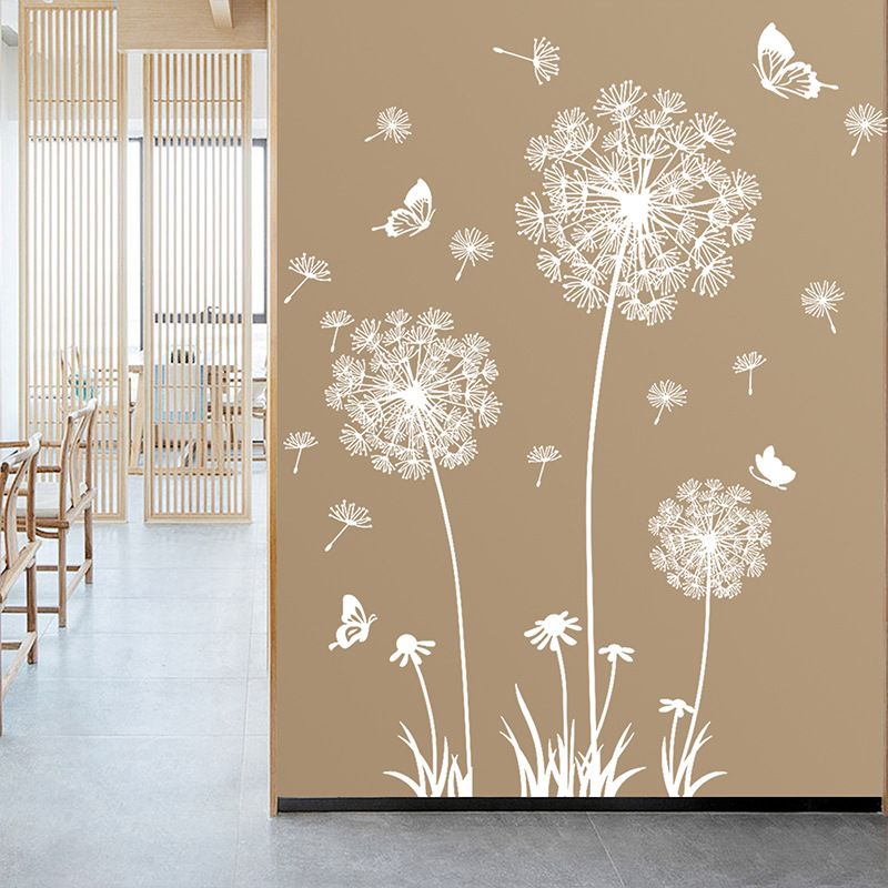 White Dandelion Stickers Home Decor Self-adhesive TV Sofa Backdrop Decoration Wall Decals Flower Stickers Murals Butterflies  Removable Wall Art
