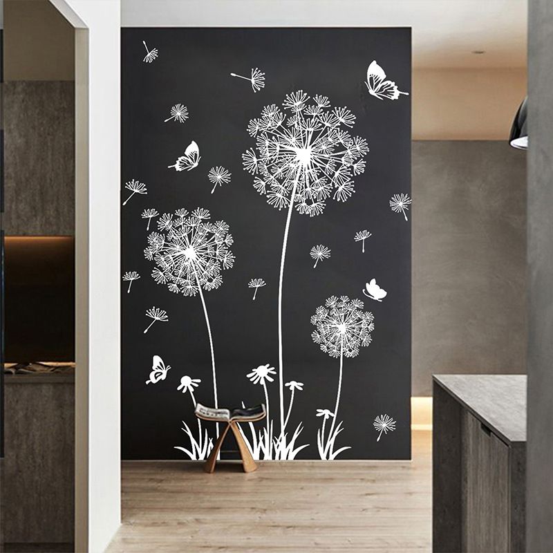 White Dandelion Stickers Home Decor Self-adhesive TV Sofa Backdrop Decoration Wall Decals Flower Stickers Murals Butterflies  Removable Wall Art