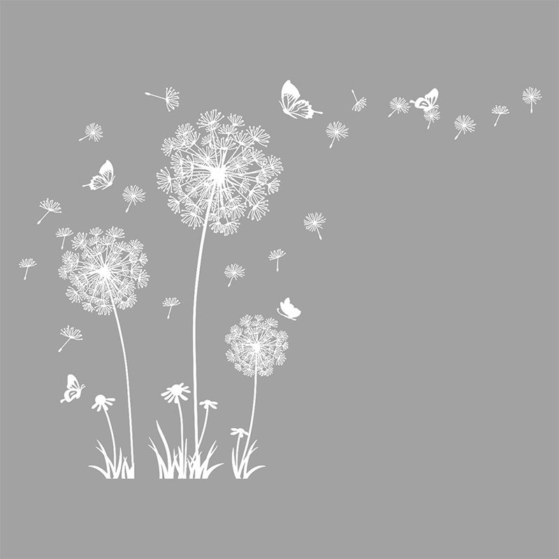 White Dandelion Stickers Home Decor Self-adhesive TV Sofa Backdrop Decoration Wall Decals Flower Stickers Murals Butterflies  Removable Wall Art