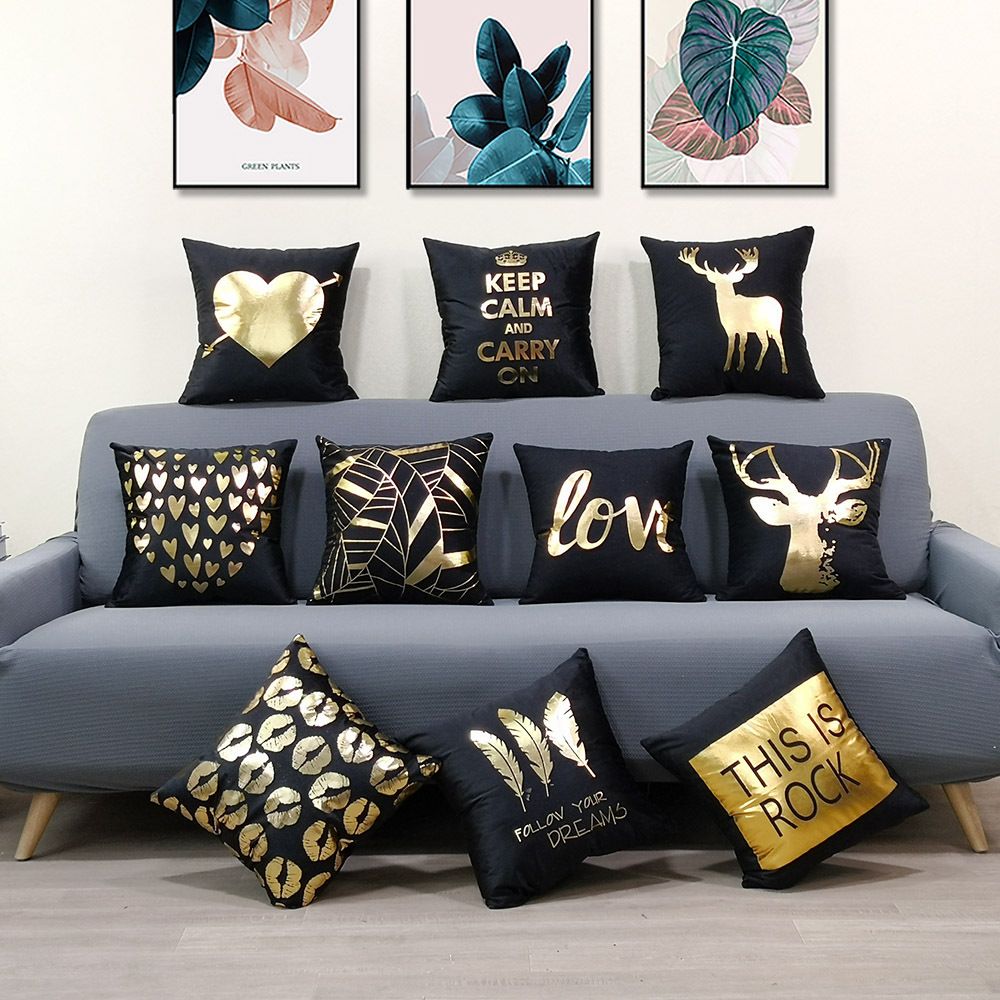 Set of 2 Throw Pillow Covers Home Decorative Gold Foil Pillow Covers 18 ×18 Inch Geometric Square Cushion Covers Decor Couch Sofa Bedroom Quality Smooth Soft Short Plush Covers