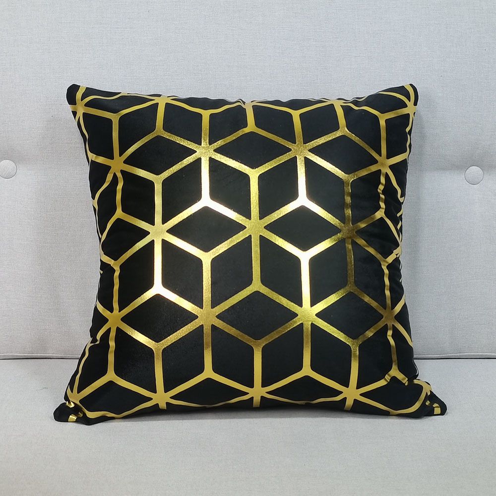 Set of 2 Throw Pillow Covers Home Decorative Gold Foil Pillow Covers 18 ×18 Inch Geometric Square Cushion Covers Decor Couch Sofa Bedroom Quality Smooth Soft Short Plush Covers