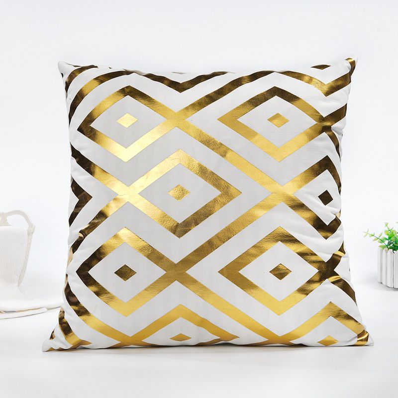 Set of 2 Throw Pillow Covers Home Decorative Gold Foil Pillow Covers 18 ×18 Inch Geometric Square Cushion Covers Decor Couch Sofa Bedroom Quality Smooth Soft Short Plush Covers
