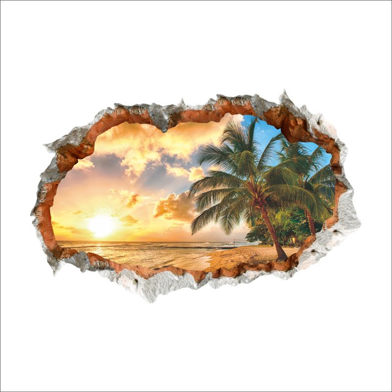 Wall Stickers Home Landscape Beach Decorative Painting New Coconut Sunrise Sticker Wall Stereoscopic Waterproof DIY Wall Stickers