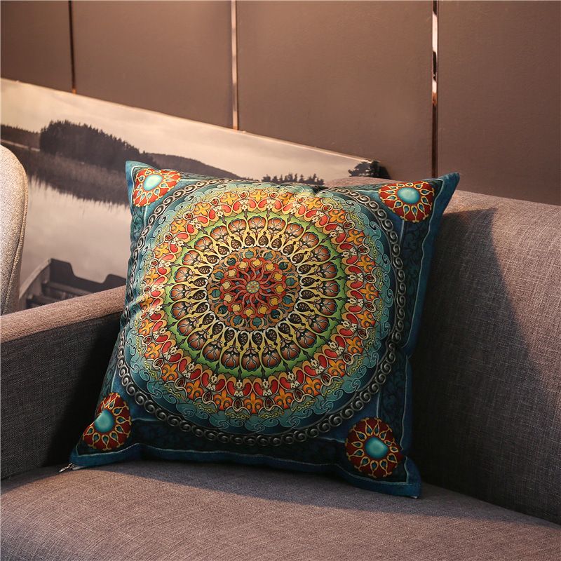 2024 New Velvet Texture Retro Ethnic Style Throw Pillow Cover 18x18 Inch Farmhouse Decorative Pillow Covers Pilowcase for Sofa Bedside Backrest Car Lumbar