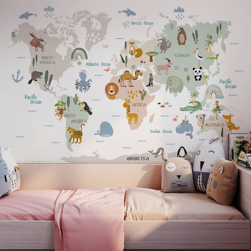 Animal Map Kindergarten Classroom Wall Sticker Layout Cartoon Early Childhood Wall Decoration Self-stickers Word Map Sticker for Kids Bedroom