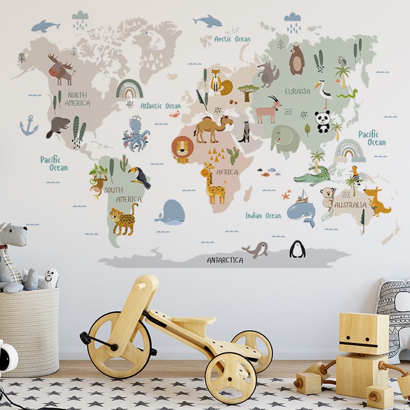 Animal Map Kindergarten Classroom Wall Sticker Layout Cartoon Early Childhood Wall Decoration Self-stickers Word Map Sticker for Kids Bedroom